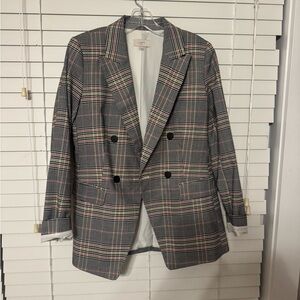 LOFT Gray and Pink Plaid Blazer